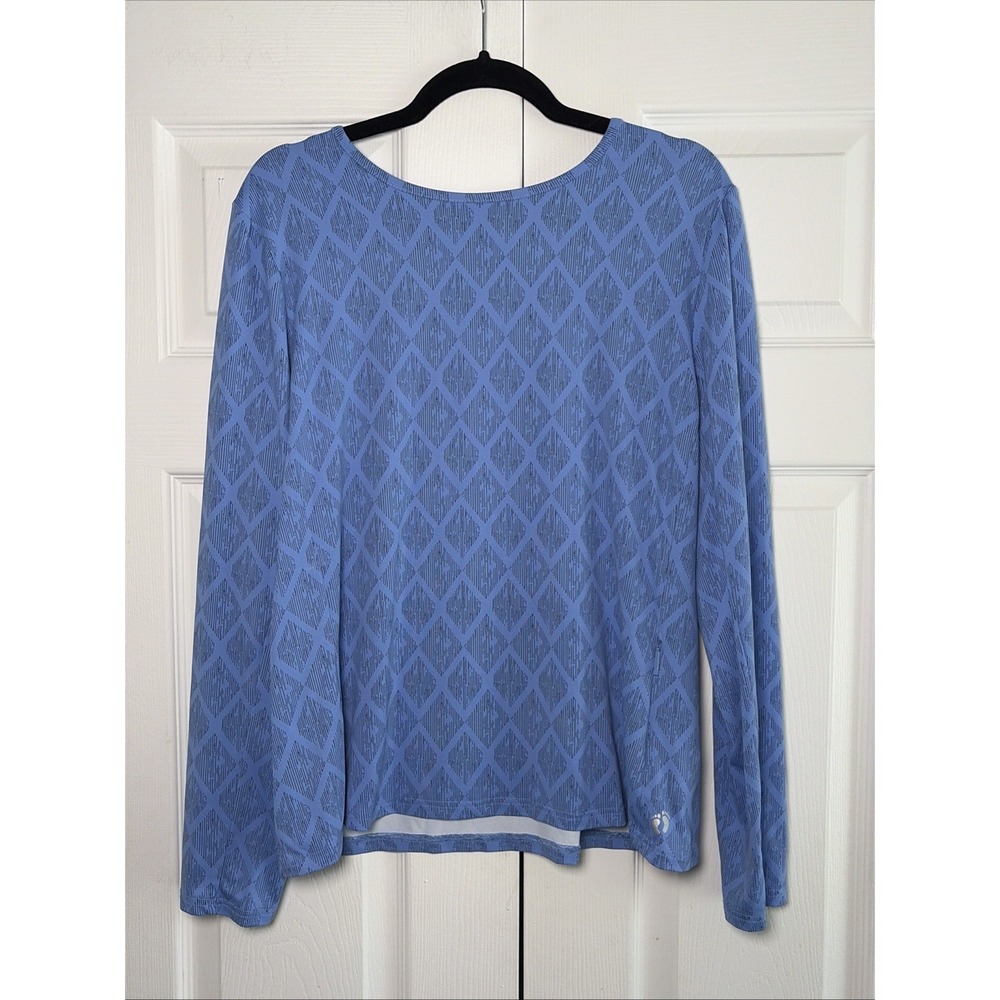 Hang Ten Performance Long Sleeve Shirt Womens Size‎ XL Blue Diamond Print Active